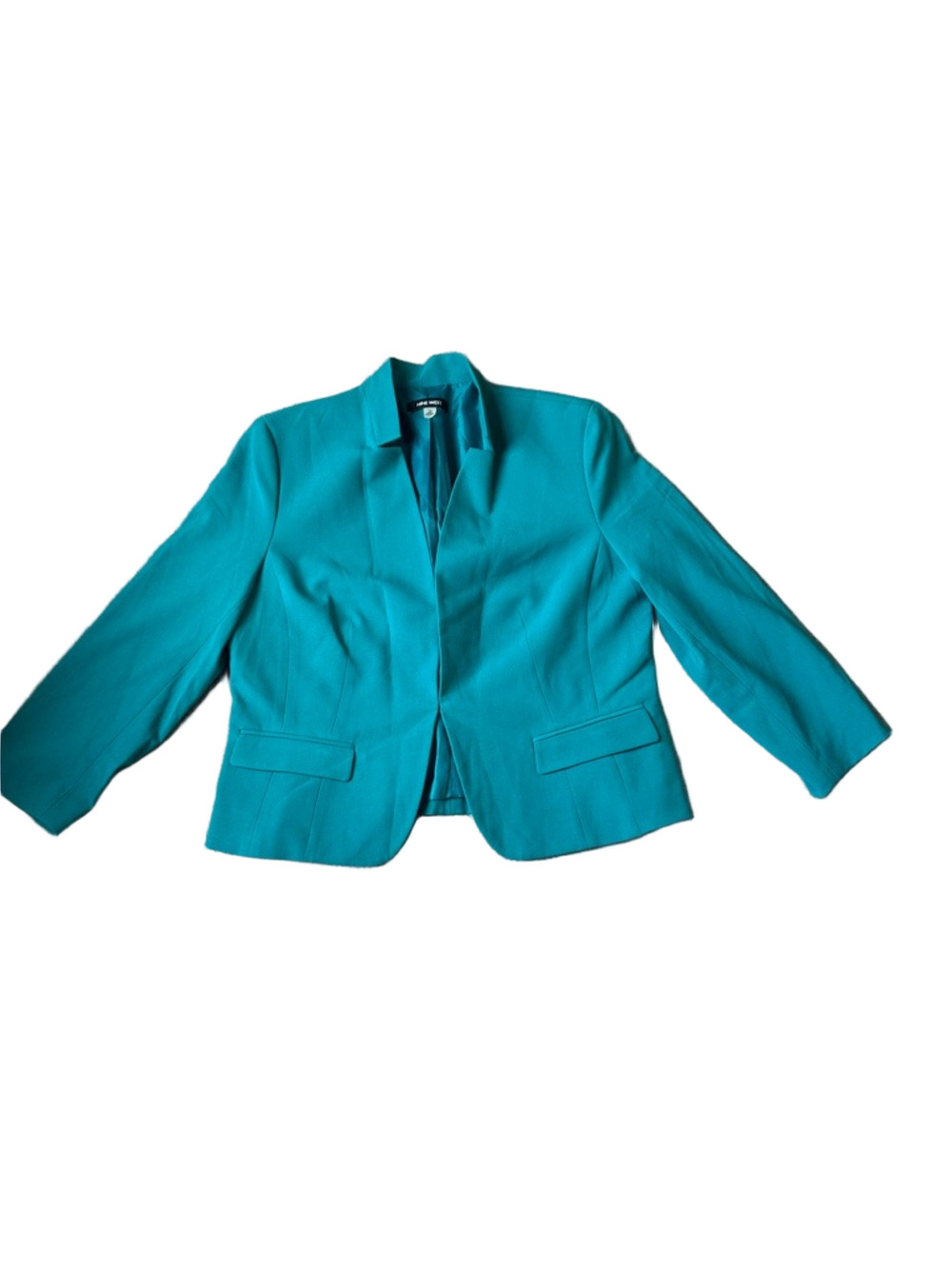 Nine West Teal Turquoise Open Front Career Blazer SIZE 12 NWT Tailored Pockets